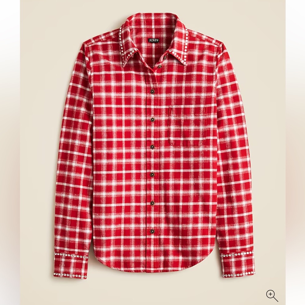 Red Plaid J Crew Embellished button down 16 NWT western